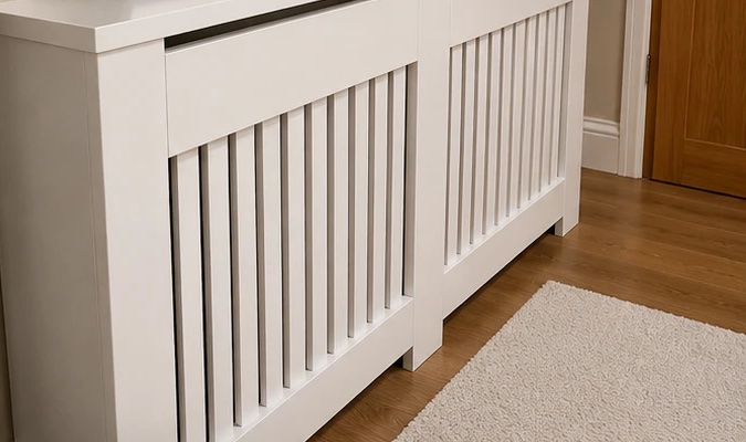 White made-to-measure radiator cover in shaker style